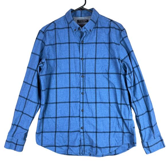 Banana Republic Mens Shirt Blue Windowpane Luxe Flannel Button Down Camden Fit M - Picture 1 of 13